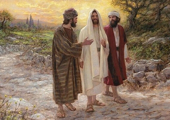 I due di Emmaus camminano e parlano con Gesù